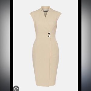 Karen Millen Cream Sheath Dress V-neck Sleeveless Midi